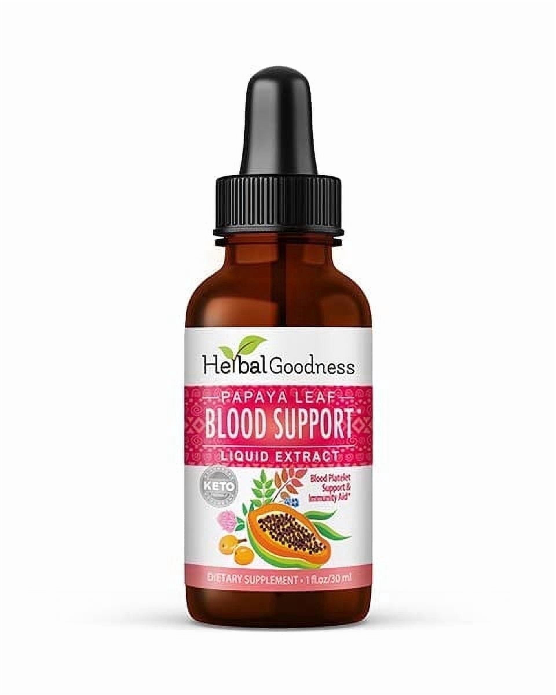 Papaya Blood Support Liquid  1 fl.oz, Papaya Leaf Extract, Healthy Platelets Vitamins, Cleanse, Natural Detox, Non-GMO Supplement - Herbal Goodness