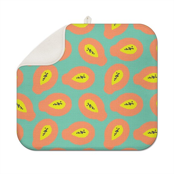 Papaya Print Kitchen Drying Mat - Super Absorbent Microfiber Dish Drying Pad with Tropical Fruit Design, 3-Layer Heat Resistant Countertop Mat, Foldable & Washable for Dishes, Kawaii Decor