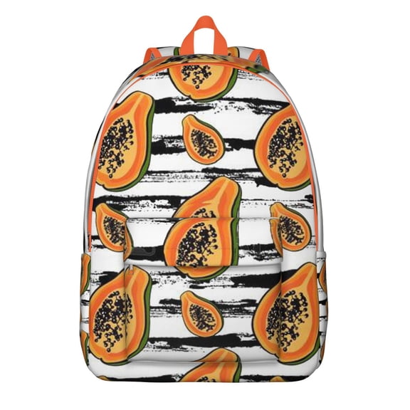 Papaya Print School Backpack, Tropical Fruit Pattern Cute Cartoon Daypack with Exotic Abstract Illustration Design for Papaya Lover Teens and Summer Travel