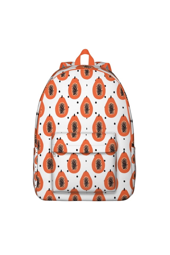 Papaya Print School Backpack, Tropical Fruit Pattern Cute Cartoon Daypack with Exotic Abstract Illustration Design for Papaya Lover Teens and Summer Travel