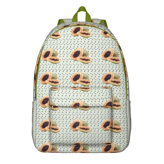 Papaya Print School Backpack, Tropical Fruit Pattern Cute Cartoon Daypack with Exotic Abstract Illustration Design for Papaya Lover Teens and Summer Travel