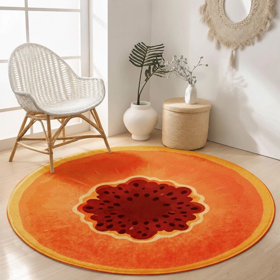 Papaya Slice Round Velvet Area Rug Tropical Fruit Pattern Soft Plush Carpet Kitchen Home Decor Floor Mat SPXUBZ 31.5"×31.5"