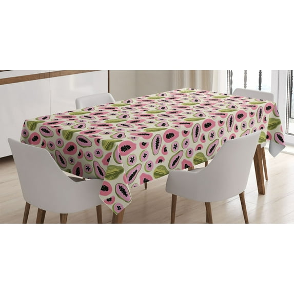 Papaya Tablecloth, Tropical Abstract Colored Halved Exotic Fruit Motif Natural Hawaiian Food Pattern, Rectangle Satin Table Cover for Dining Room and Kitchen, 52" X 70", Multicolor, by Ambesonne