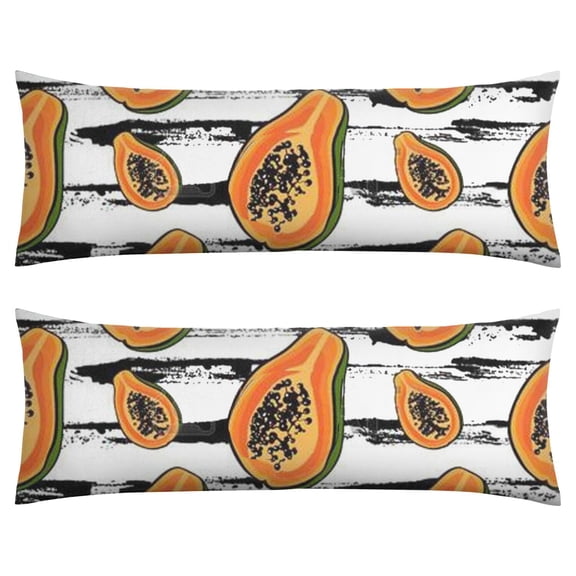 Papaya Tropical Fruit Print Body Pillow Cover 20x54 - Cute Kawaii Cartoon Exotic Pattern Design with Invisible Zipper, Soft Breathable Full Body Pillow Case for Sleeping, Maternity, Decor