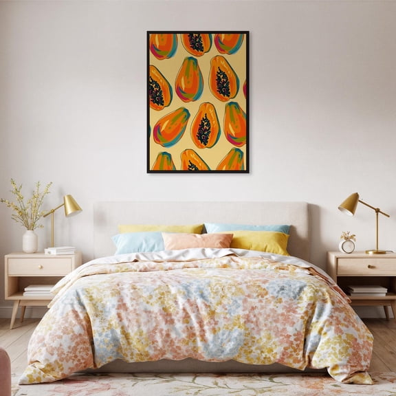 Papaya Wall Art, Bright Tropical Fruit Kitchen Decor, Unframed Canvas Size 12x18