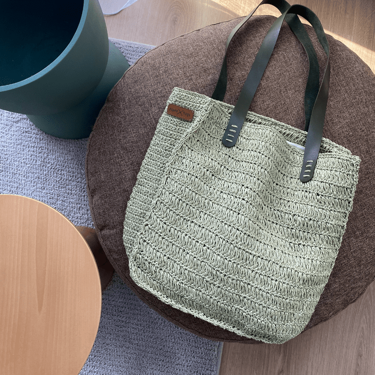 PapeaBags Green Straw Shoulder Handbag for Women Scandinavian Style Crochet Bag Handmade Knitted Paper Rope Bag with Leather Strap 13 x14 Walmart