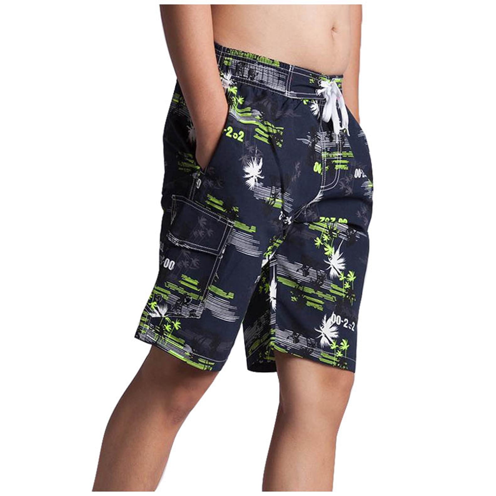 Papeey Bathing Suit Men 2 In 1 Board Shorts Blue Low Rise 7 Inch Inseam Swimming Trunks with