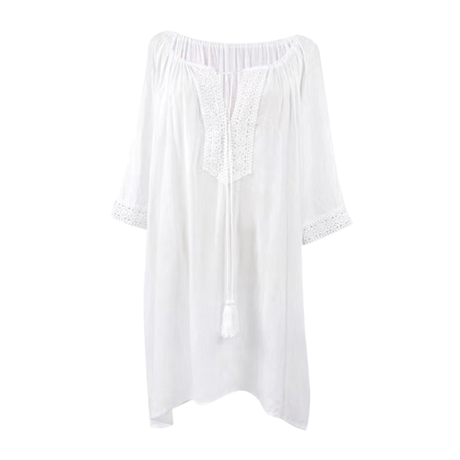 Papeey Beach Coverups for Women Long Sleeve Swimsuit Cover Up White