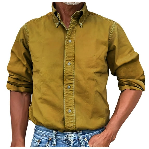 Papeey Country Shirts Men Shirts for Men Muscle Long-Sleeve Khaki Plaid Shirt Mens Button Down Shirt Men Long Sleeve Mens White Long Sleeve Shirt Button Up