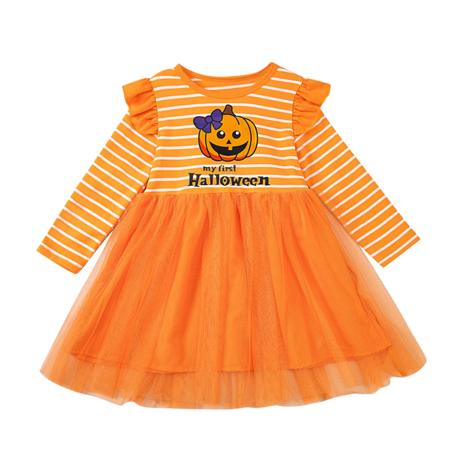Papeey Toddler Girls Letters Cartoon Pumpkin Printing Flying Sleeve Long Sleeve Stripe Dress Dress Crazy 8 Toddler Dress Toddler Girls Clothes Children Place Dresses for Girls Walmart