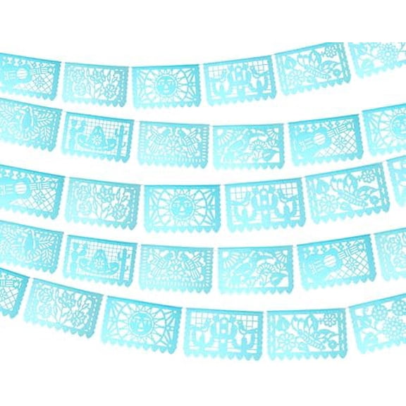 Papel Picado Flag Banners - 5 Pk Over 60 ft Aqua Blue Tissue Paper, Pretty Banners for Weddings, Quinceaneras, Birthdays, Fiesta Party Supplies, WS900$$Electronics Accessories