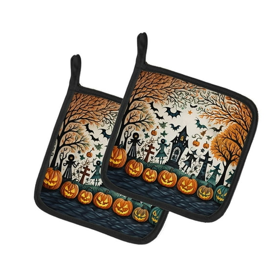 Papel Picado Skeletons Spooky Halloween Pair of Pot Holders