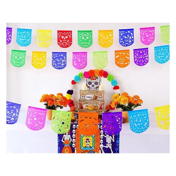 Papel picado Dia de Los Muertos, Day of The Dead Paper for Ofrendas, Altar and Other Small Spaces 5 Pack|Mini Size|Multicolor Oval