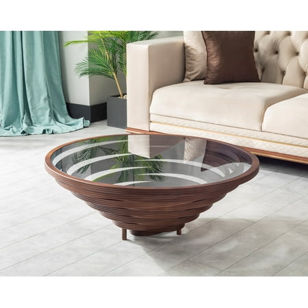 Papella Model Esila Brown Wooden Coffee Table with Glass Rustic Table Natural Walnut Color Center table Mesa de centro Farmhouse big desk livingroom furniture whiskey color tables Free Form