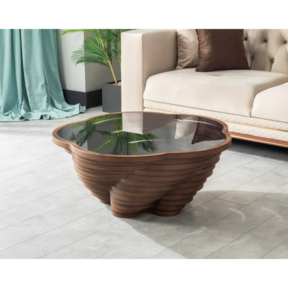 Papella Model Queen Brown Wooden Coffee Table with Glass Rustic Table Natural Walnut Color Center table Mesa de centro Farmhouse big desk livingroom furniture whiskey color tables Free Form