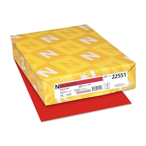 Paper 22551 Color Paper, 24lb, 8 1/2 x 11, Re-Entry Red, 500 Sheets