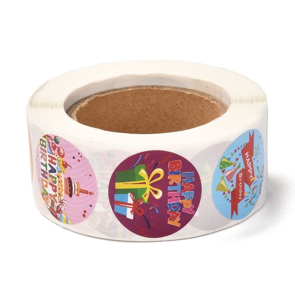 Paper 3 roll Birthday Themed Pattern Self-Adhesive Stickers Roll Sticker for Party Decorative Presents Colorful 2.5cm 500pcs/roll