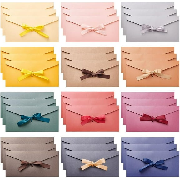 Paper 36 Pcs Business Gift Card Envelopes 8.6x4.3inch Pearlescent Colorful Envelopes Bowknot Greeting Card Envelopes for Greeting Card Business Card Birthday Invitations Letter Paper