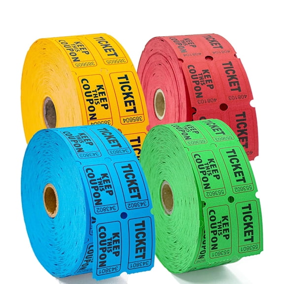 Paper 4000 Pack Raffle Tickets, 4 Colors Roll Style Event Tickets for Fundraisers Parties, 4 Rolls
