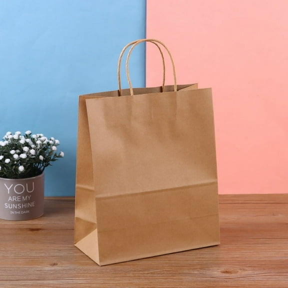 Paper 50 pc Kraft Paper Bags with Hemp Rope Handles Gift Bags Shopping Bags Rectangle Tan 11x21x27cm