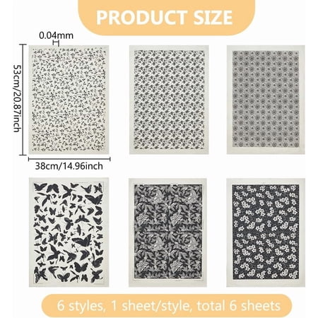 Paper 6 Styles Butterfly Flower Pattern Ceramic Decals Black Pottery Ceramics Clay Transfer Paper Underglaze Flower Paper for Pottery Enamel Decal 15x21 Inch