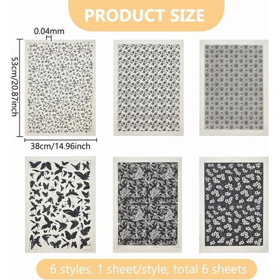 Paper 6 Styles Butterfly Flower Pattern Ceramic Decals Black Pottery Ceramics Clay Transfer Paper Underglaze Flower Paper for Pottery Enamel Decal 15x21 Inch