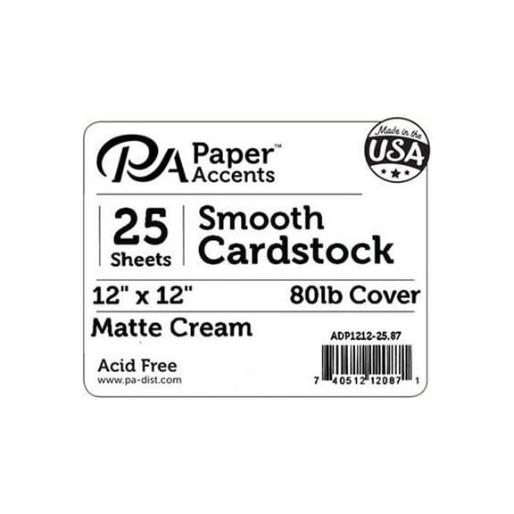 Paper Accents Cardstock 12"x 12" Smooth 80lb Matte Cream 25pc