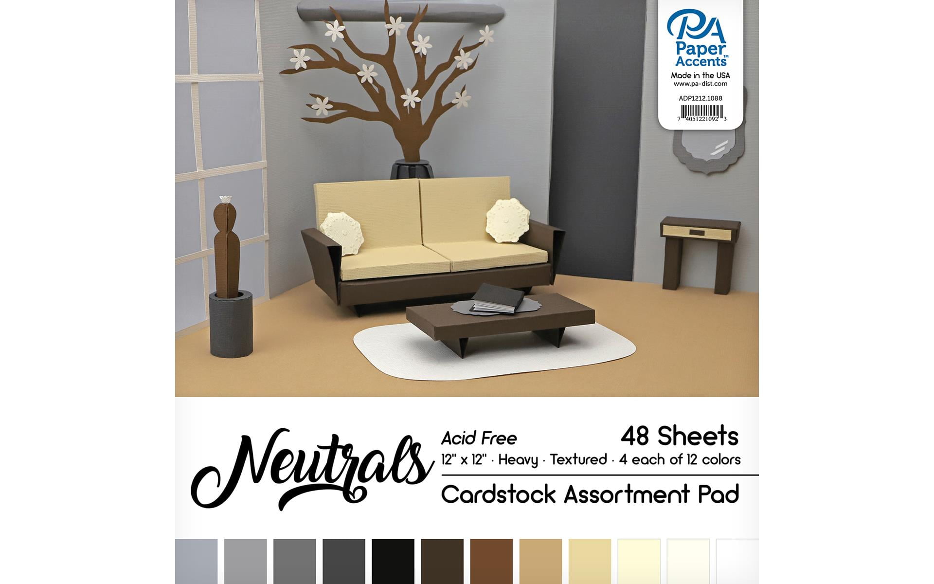 Paper Accents Cardstock Pad 12"x 12" Neutrals Assortment 48pc