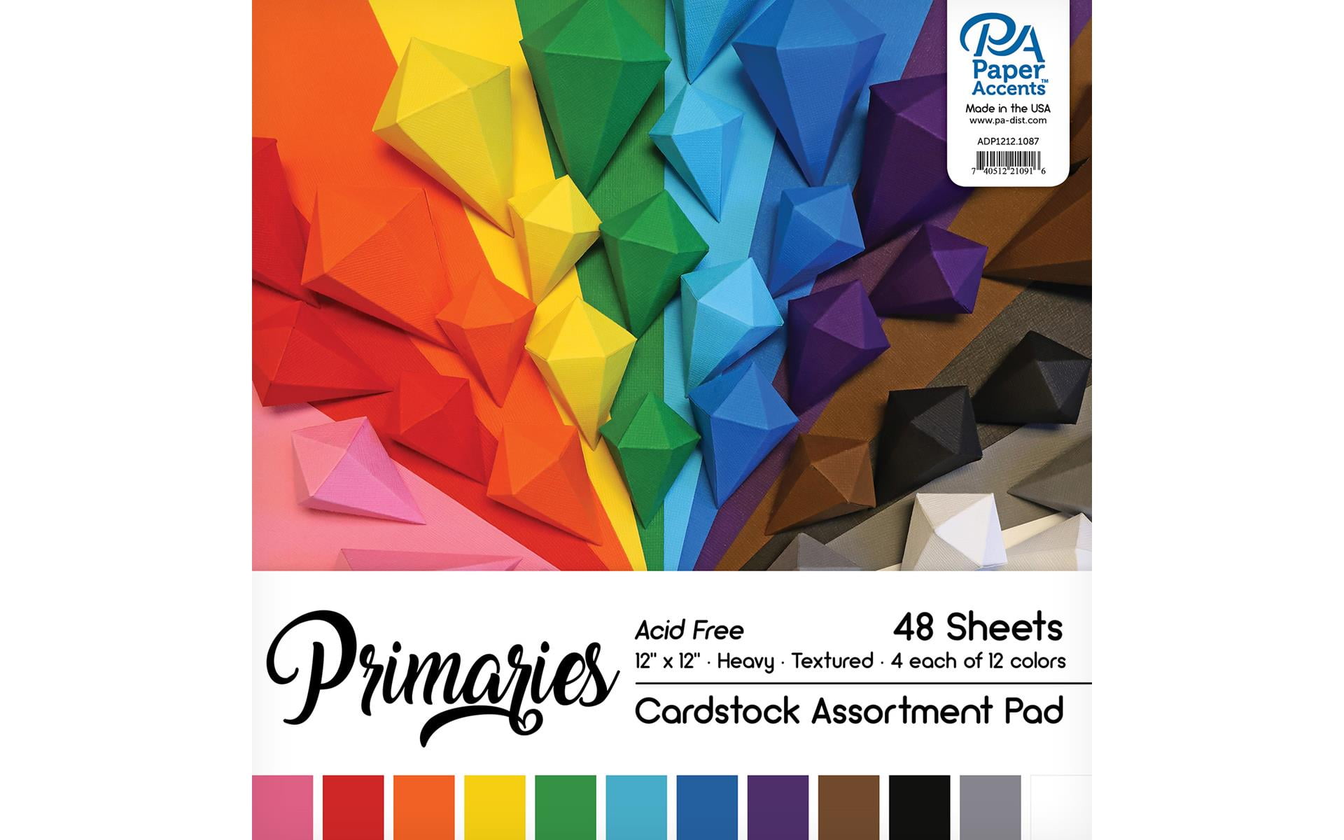 Paper Accents Cardstock Pad 12"x 12" Primaries Assortment 48pc