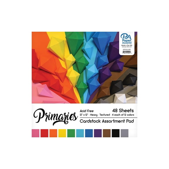 Paper Accents Cardstock Pad 12"x 12" Primaries Assortment 48pc