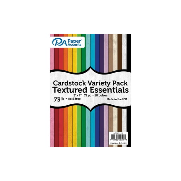 Paper Accents Cardstock Variety Pack 5"x 7" Textured Cardstock 73lb Essential 72pc