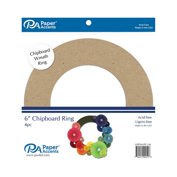 Paper Accents Chipboard Wreath Rings - 6", Pkg of 4