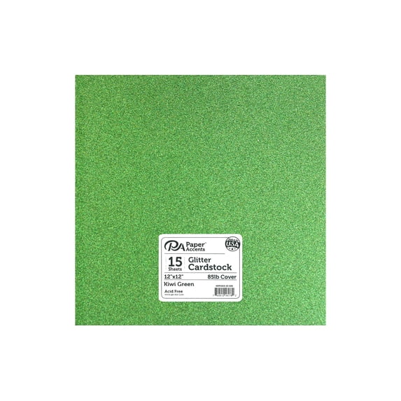 Paper Accents Glitter Cardstock 12"x 12" 85lb 15pc Kiwi Green