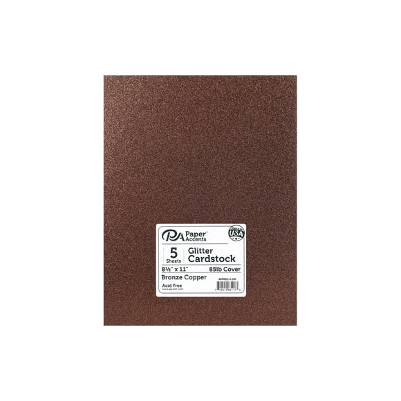 Paper Accents Glitter Cardstock 8.5"x 11" 85lb Bronze Copper 5pc
