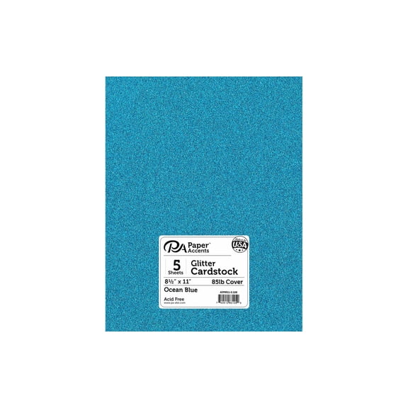 Paper Accents Glitter Cardstock 8.5"x 11" 85lb Ocean Blue 5pc