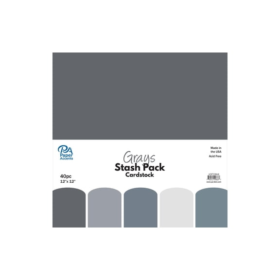 Paper Accents Stash Pack Cardstock 12"x 12" Grays 40pc