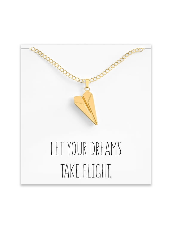 Paper Airplane Necklace – Cute Airplane Charm Pendant for Dreamer & Travelers – Message Card – Let Your Dreams Take Flight