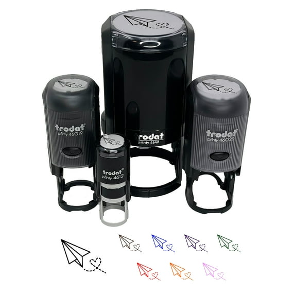 Paper Airplane with Heart Self-Inking Rubber Stamp Ink Stamper - Fuchsia Ink - Small 3/4 Inch