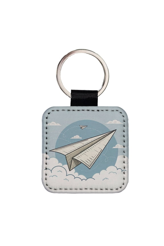 Paper Airplanes Flying Illustration Faux Leather Square Keychain