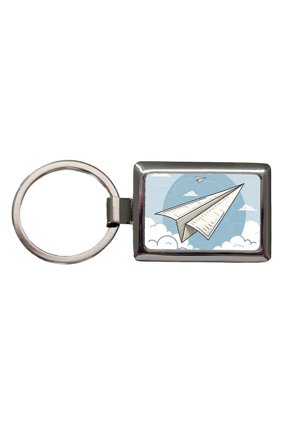 Paper Airplanes Flying Illustration Metal Rectangle Keychain