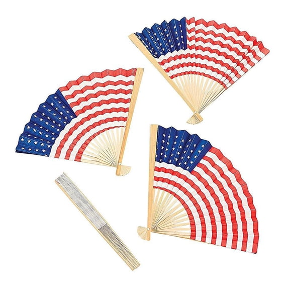 Paper American Flag Fans (10") - Party Supplies - 12 Pieces