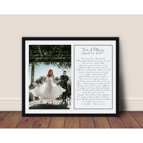 Paper Anniversary Gift, First 1st year anniversary, song lyrics vows photo print