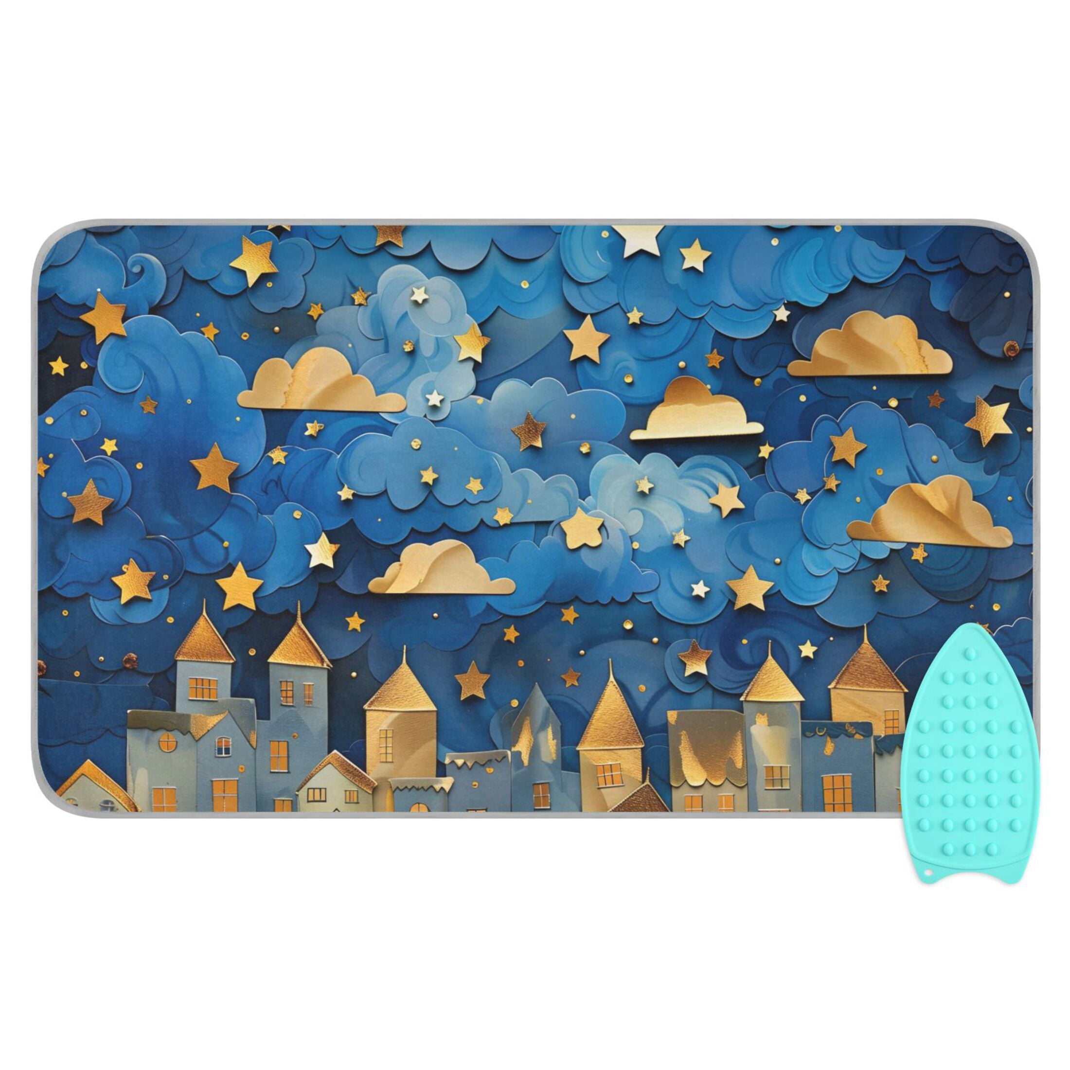 Paper Art Nocturne Clouds Stars Ironing Mat Blanket Portable Travel Ironing Pad Heat Resistant Pad 47.2" x 27.6”