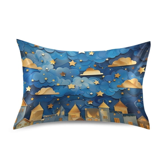 Paper Art Nocturne Clouds Stars Satin Pillowcase Envelope Design Pillow Covers 1 Pack Standard Size 20" x 26"