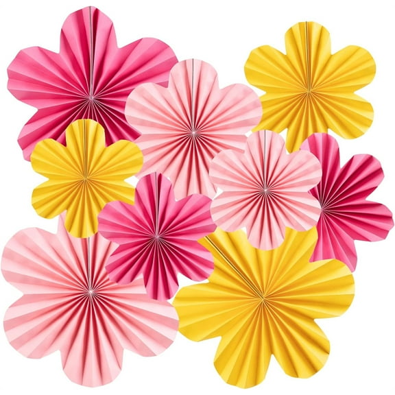 Paper Backdrop Decor Paper Fans Decoration,Paper Flowers Decorations for Wall Paper Fans Classroom Decoration,Hanging Paper Fans Flower Wall Decor,9 Pcs,Mixed Color