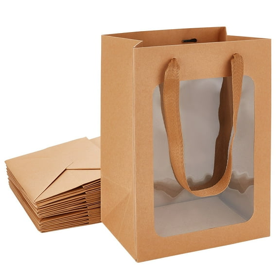 Paper Bags Gift Shopping Bags with Transparent Clear Window Display and Handles Rectangle Peru 25x18x13.2cm