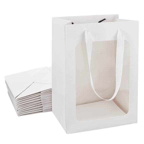 Paper Bags Gift Shopping Bags with Transparent Clear Window Display and Handles Rectangle White 25x18x13.2cm for diy