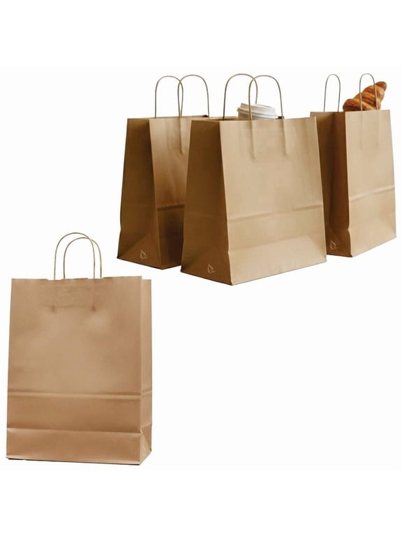 Paper Bags with Handles – 14 x 08 x 16 Inches Large Brown Paper Shopping Bags, Carryout Paper Gift Bags, Takeout Paper Bags for Food Retail and Merchandise – for Office, Travel, Catering, Party (25)