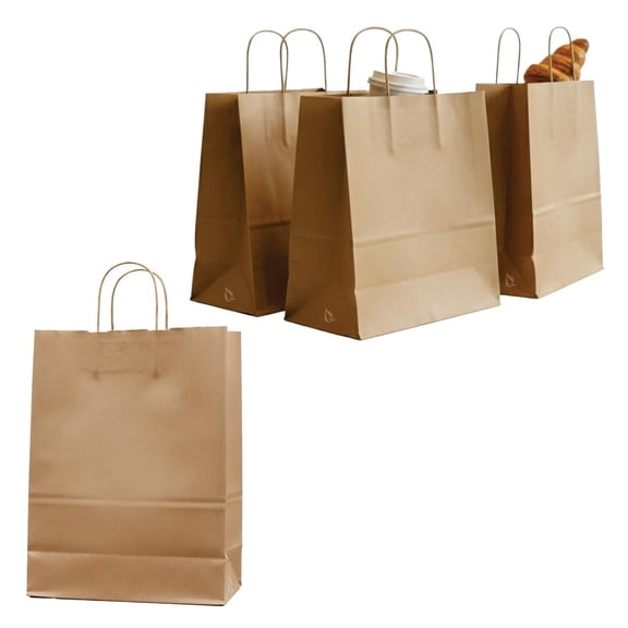 Paper Bags with Handles – 14 x 10 x 16 Inches Large Brown Paper Shopping Bags, Carryout Paper Gift Bags, Takeout Paper Bags for Food Retail and Merchandise – for Office, Travel, Catering, Party (25)