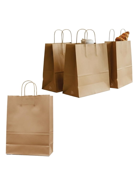Paper Bags with Handles – 14 x 10 x 16 Inches Large Brown Paper Shopping Bags, Carryout Paper Gift Bags, Takeout Paper Bags for Food Retail and Merchandise – for Office, Travel, Catering, Party (25)